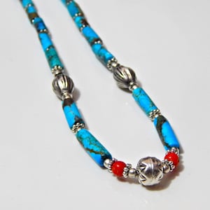 Natural Turquoise & Coral Gemstone Beaded Necklace in 925 Sterling Silver Natural Multi Gemstones Necklace Anniversary Gift handmade gift