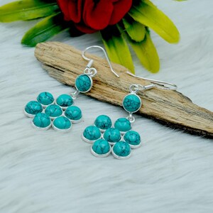 Genuine Gemstones Turquoise Earring  925 Sterling Silver Jewelry Wedding Earring Floral Jewelry Handmade Earring Gift For Girls & women