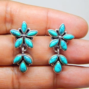 Turquoise Genuine Earring Stud, Turquoise Earring jewelry ,925 Sterling Silver Jewelry earring with gemstone turquoise for Girls & women