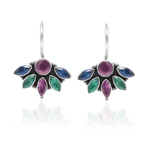 Natural Multi Gemstones Earring 925 Sterling Silver Earring Gift For Her Handmade earring Gemstone earring Anniversary Gift Gemstone Earring