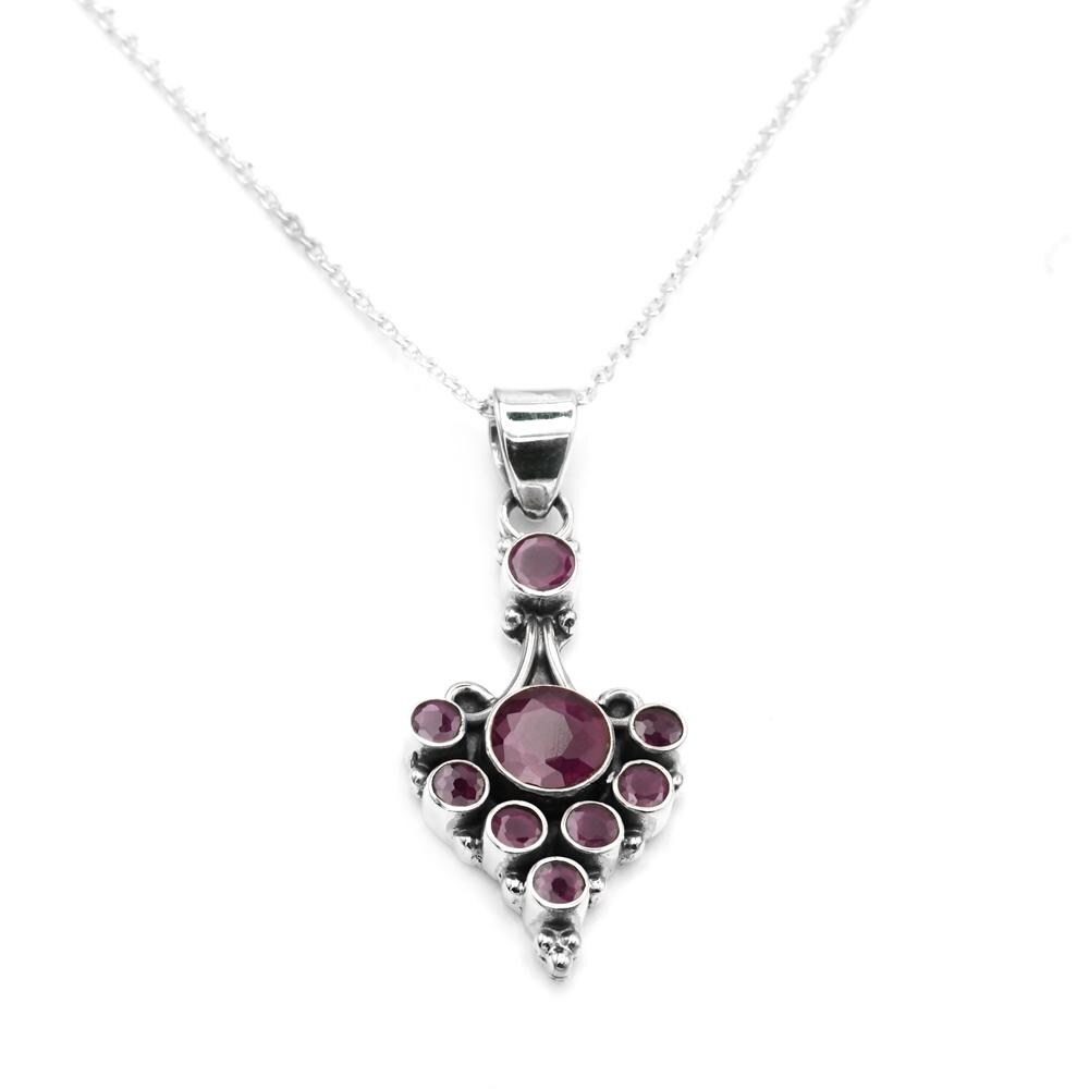 Collier Pendentif Ovale – Argent Sterling 925 – Rubis Cachemire Naturel – Inde