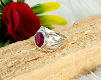 Anillo de rubí natural en plata de ley 925, joyería de piedras preciosas