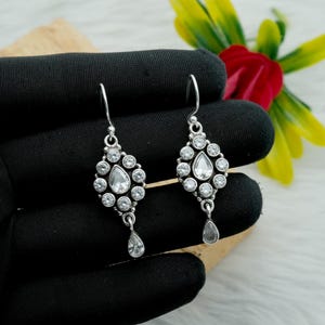 Natural Cubic Zirconia Earrings 925 Sterling Silver Earrings Wedding Earrings, Handmade Earring, Dangle Earring Gift For Her