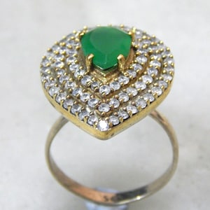 Green Onyx & CZ Ring in 925 Sterling Silver - Size 7.5