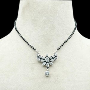 CZ Mangalsutra Necklace: Sterling Silver Pendant, Traditional Indian Jewelry