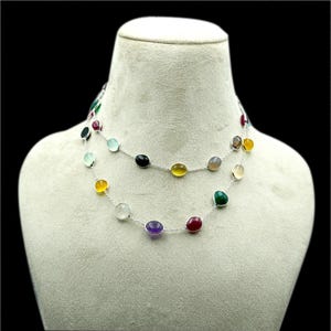 Natural Multi Gemstones Long Necklace jewelry-925sterling silver Mix Gemstones Double Layering Necklace handmade necklace