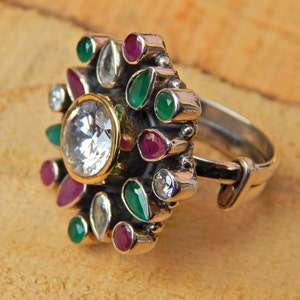 Ruby, Green Onyx , zircon Ring in 925 Sterling Silver Floral Jewelry ,925 Silver Jewelry, Zircon ring, Ruby Ring, Onyx Ring, Handmade ring
