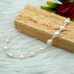 Pearl Bracelet 925 sterling silver bracelet pearl gemstone wedding bracelet white bracelet handmade bracelet