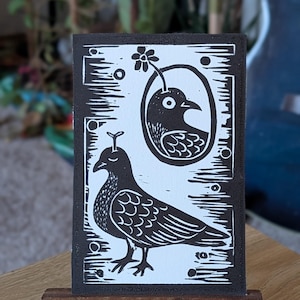 Original Pigeon Print | Linocut Art Print | Nature Wall Hanging | Handmade Print | Black and White Bird Art | Cute Bird Print | Pigeon Gifts
