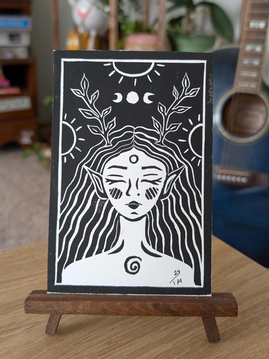 Linocut Nature Spirit Art Print | 4x6 Witchy Goddess Altar Artwork - Etsy