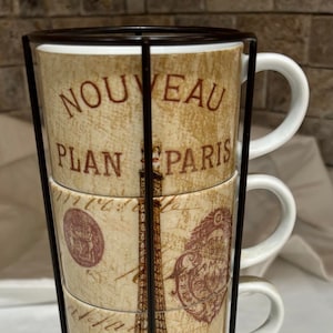 Vintage Eiffeltornet Paris Kaffekoppset, Pier 1 Imports, Svart Ställ
