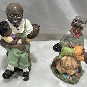 Vintage Black Grandpa with Child and Grandma Spanking Child Figurines