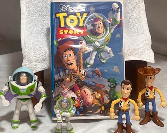 Vintage 1998 Disney Toy Story Figures VHS-tape Lot Woody & Buzz Lightyear