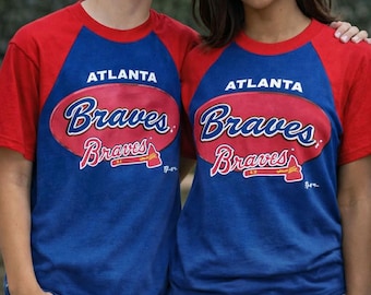 Camiseta unisex vintage de los Atlanta Braves de los años 90, talla juvenil mediana, de béisbol retro.