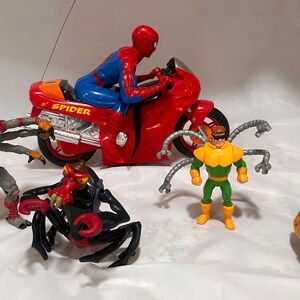 Vintage Spiderman Remote Control Motorcycle and Spider Man Shirt and Friends