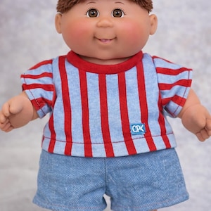 Vintage Cabbage Patch Kid Clothes Little Boy One Piece Striped Jean Jumper