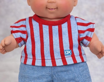 Ropa vintage Cabbage Patch Kid, jersey de mezclilla a rayas de una pieza para niño pequeño