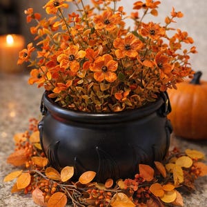 Gör-det-själv-blommor höstpyssel orange konstgjorda vildblommor stjälkar girlang svart kittelkruka blommor tillbehör