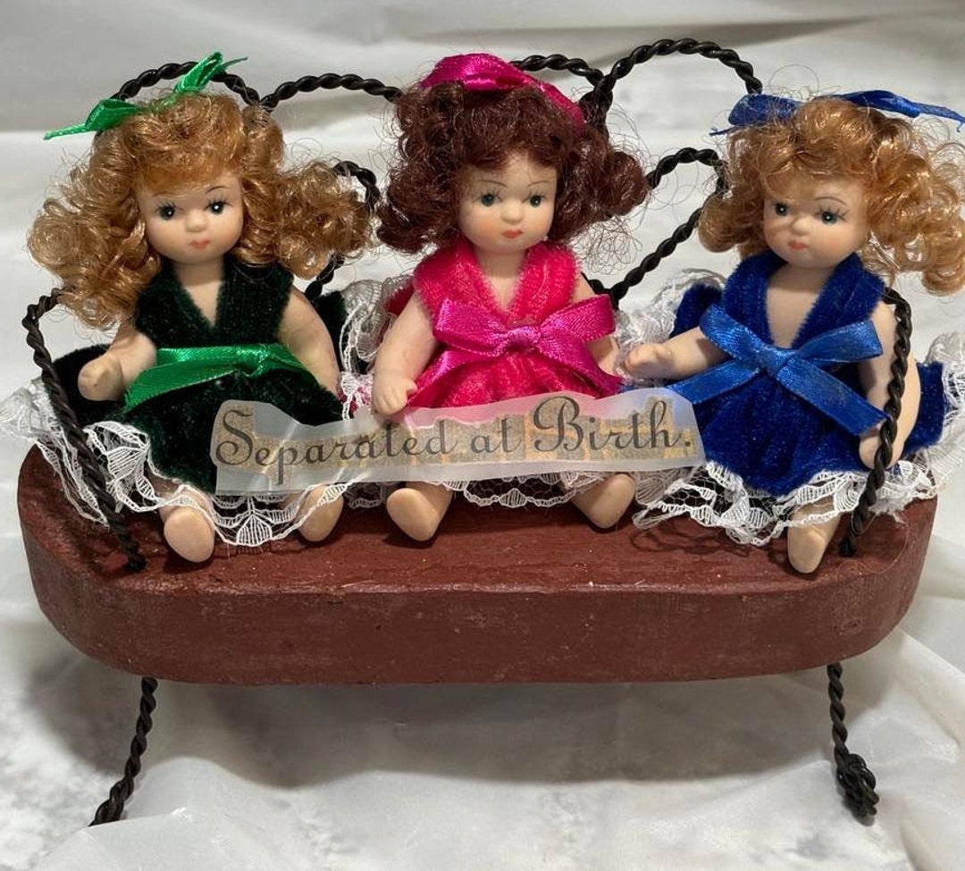 Vintage Porcelain Triplets Dolls on Double Heart Bench - Etsy