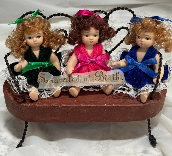 Vintage Porcelain Triplets Dolls on Double Heart Bench - Etsy
