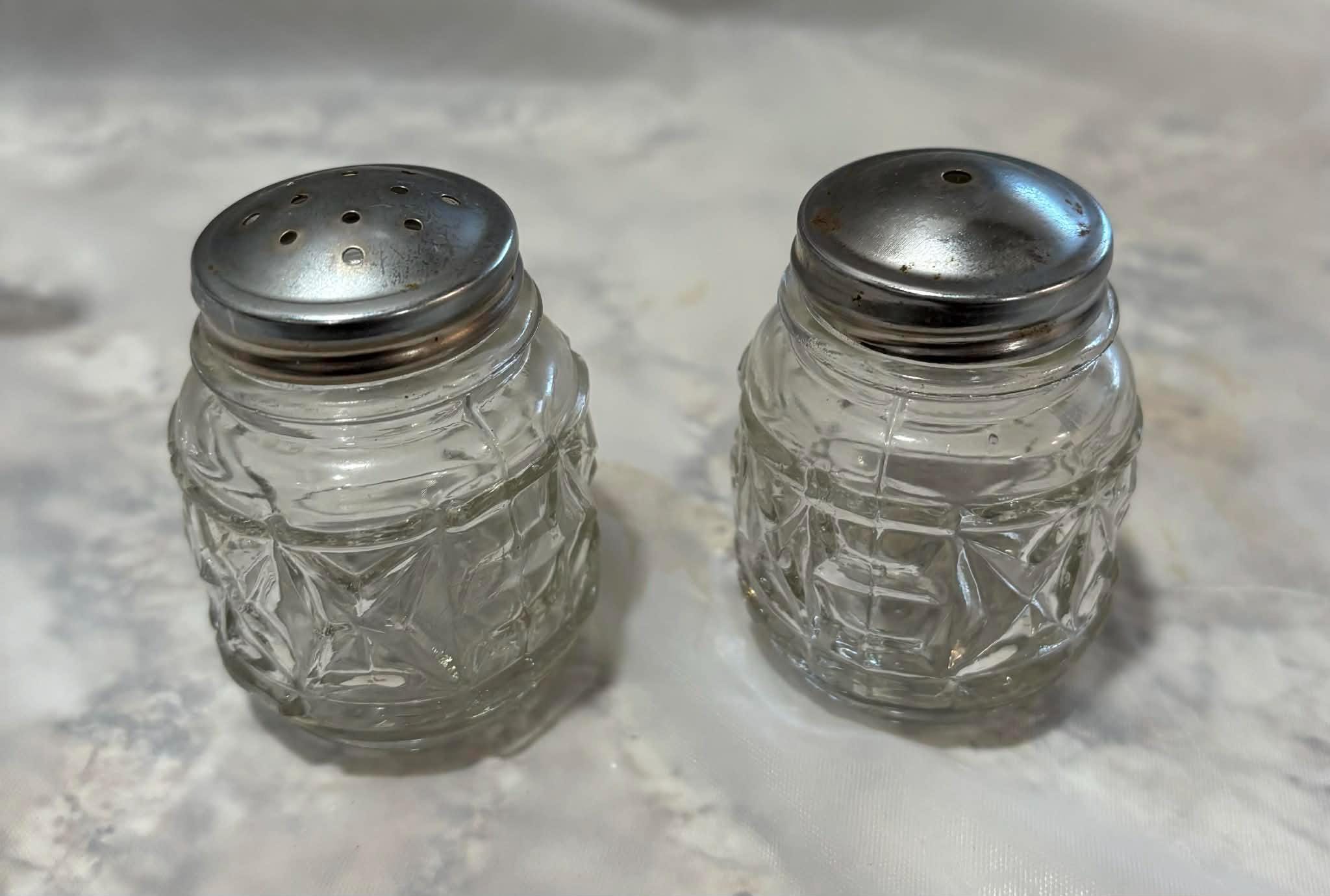 Vintage Glass Salt and Peppers Shaker Set With Metal Tin Lids - Etsy