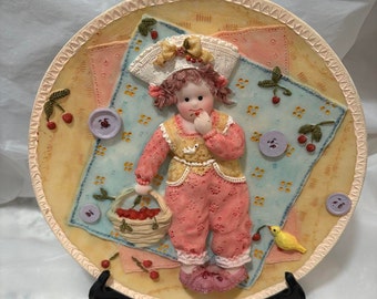 Vintage Dekorativ Tallrik Liten Flickakorg Cottagecore Display med Stativ