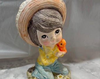 Vintage jaren 70 Bank Little Girl keramiek