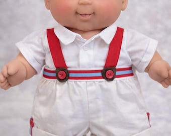 Ropa vintage de Cabbage Patch Kid: mono de niño con tirantes rojos