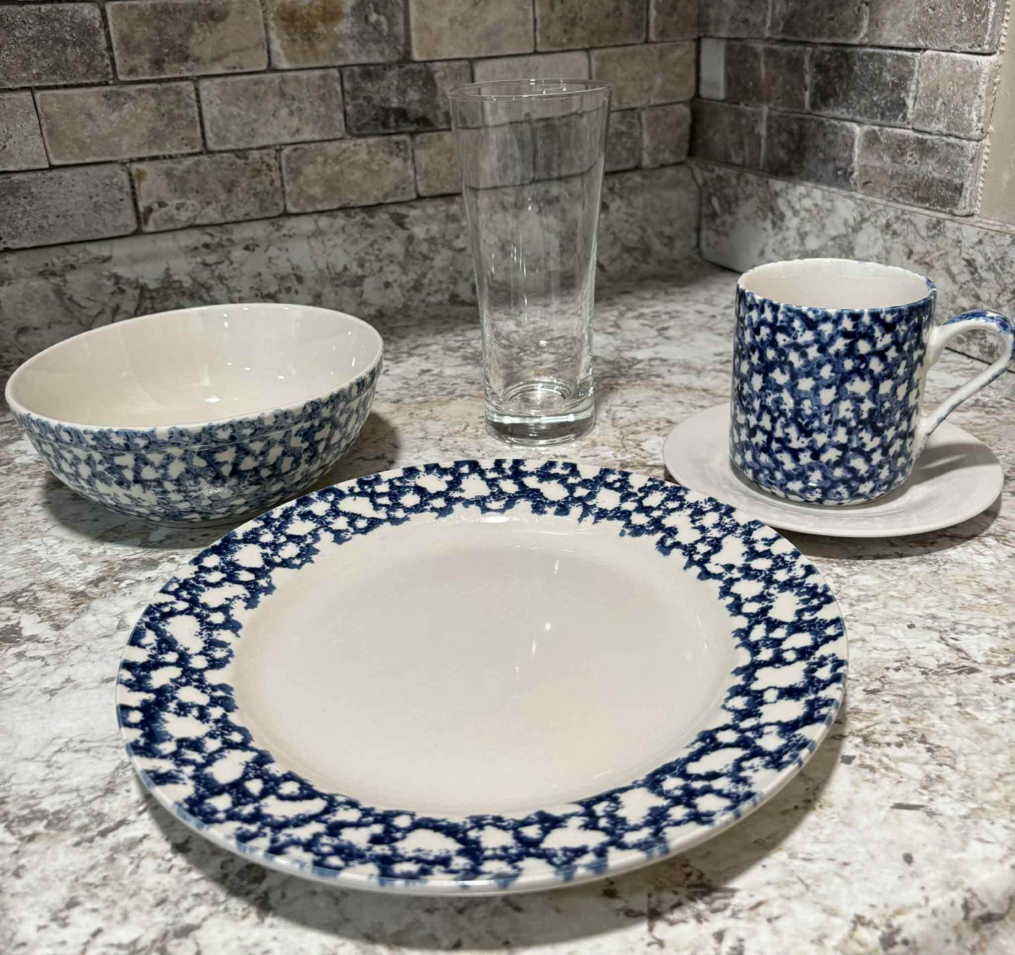 Vintage Gibson Cobalt Sponge Blue Beige Dinnerware- 5-piece Set - Etsy