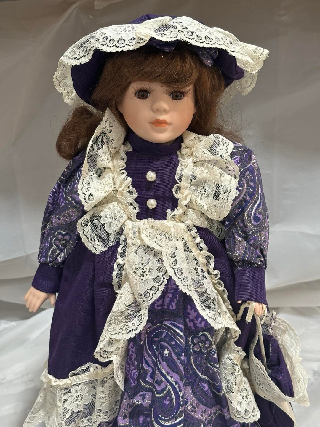 Vintage White Porcelain Doll in Purple Dress - Etsy