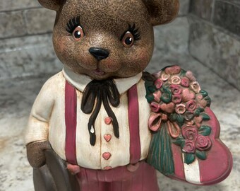 テディベアのカップルの置物: 愛 - 恋人への贈り物 - 高さ 4.25 インチ