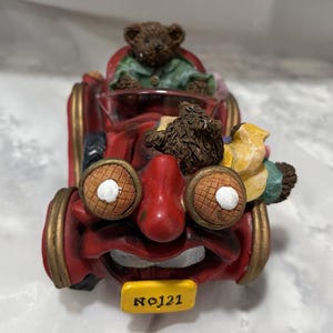 Vintage Roadster Car Coin Bank with Teddy Bears Figurine