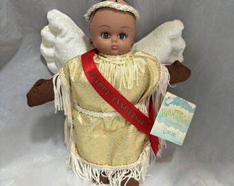 Vintage Black Bean Angel with Happy Anniversary Sash