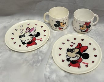 Vintage Mickey und Minnie Tassen und Untertassen - Lot von 4