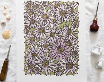 Daisies: The Friendliest Flower -- Original Reduction Woodcut Print