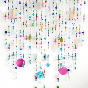 colorful boho beaded curtain, boho home decor, bohemian decor, boho holiday gift, eclectic home decor, Christmas gift for her