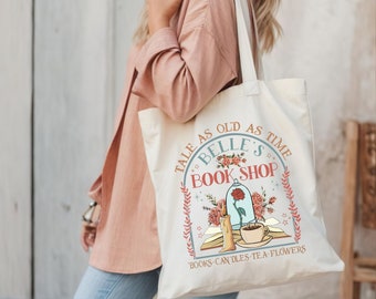 Retro Tale As Old As Time Belle's Book Shop, Retro Belle ToteBag, Retro Beauty and the Beast, Belle Princess Book Tote Bag, Canvas Tote Bag