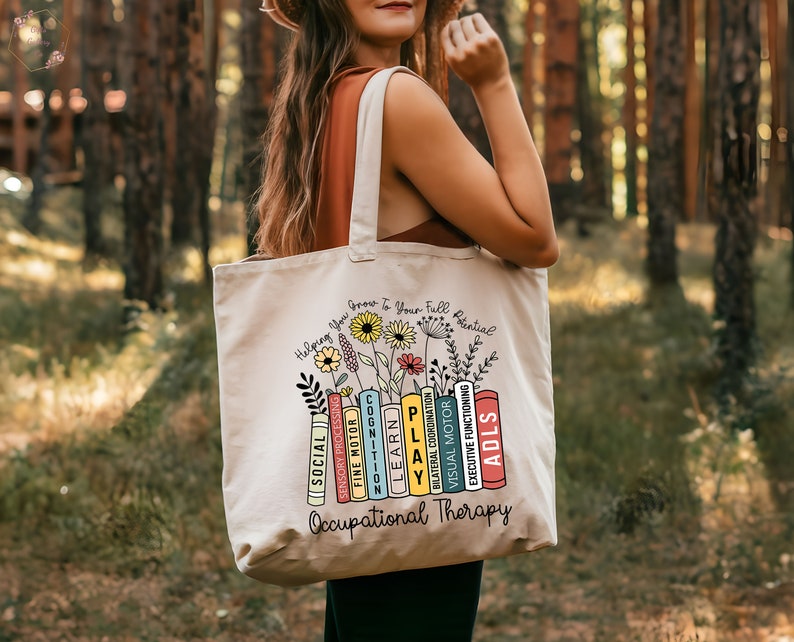 Occupational Therapy Tote Bag, OT Helping You Grow Your Own Way, Occupational Therapist Bag, Pediatric Occupational Therapist, OT Gift image 1