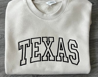 Embroidered TEXAS Sweatshirt Unisex Sweatshirt Unisex Hoodie Custom Order Embroidered Texas Crewneck Sweatshirt College Sweatshirt Best Gift