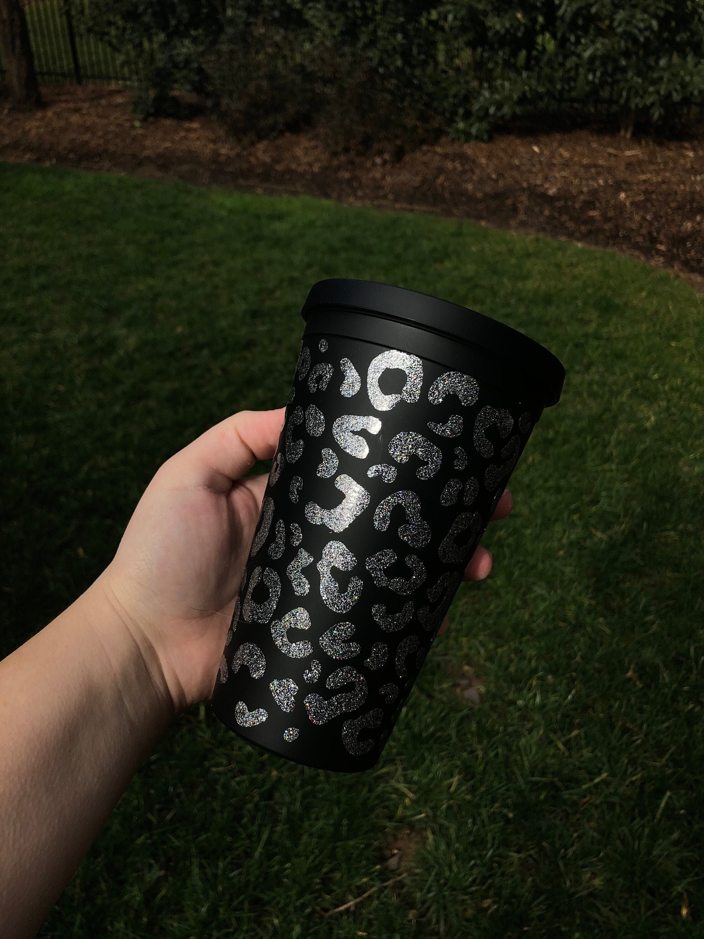 glitter cheetah print tumbler bpa free 16oz double wall etsy