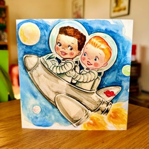 Stile vintage Carta d'arte carina di San Valentino gay ROCKET 6x6 LGBTQ