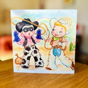 style vintage Carte d’art mignonne Valentine gay COWBOY 6x6 LGBTQ