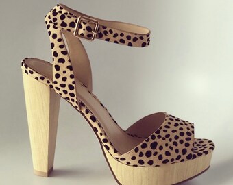 cheetah heeled mules
