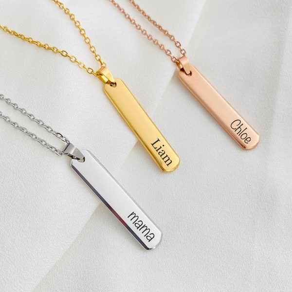 Vertical Bar Engraved Personalized Necklace Engraved Bar Necklace Inscribed Necklace Customized Necklace Customized Gift for Wife Her