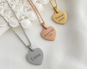 Engraved Personalized Heart Pendant Necklace Engraved Heart Necklace Initial Necklace Customized Necklace Pendant Customized Gift for her