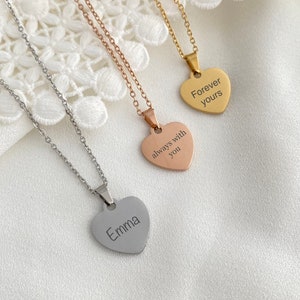 Engraved Personalized Heart Pendant Necklace Engraved Heart Necklace Initial Necklace Customized Necklace Pendant Customized Gift for her