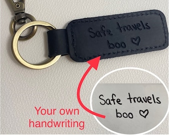 Actual Handwriting Keychain Signature Keychain Customized Genuine Leather Keychain Personalized Key Chain Engraved Keychain Gift for her him