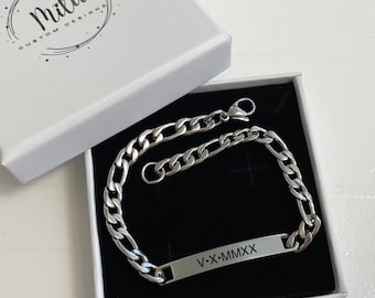 Personalized Women's Bracelet Engraved Bracelet for Ladies Curb Chain Bracelet Stainless Steel Custom Gift Engraved Bracelet for Her