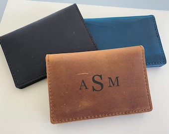 Personalized Slim Genuine Leather Wallet Engraved Leather Wallet Personalized Leather Wallet for him Customized Card Holder Men's Wallet