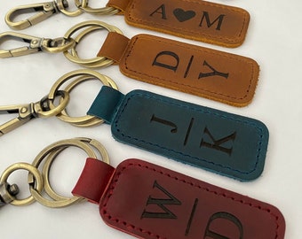 Personalized Leather Keychain Customized Leather Keychain Genuine Leather Key Chain Engraved Keychain Key Tag Gift for her Gift for him